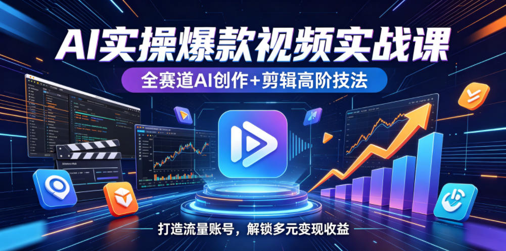AI实操爆款视频实战课,全赛道AI创作+剪辑高阶技法,打造流量账号,解锁多元变现收益-优优云网创