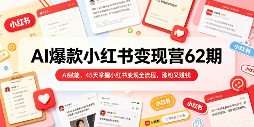 AI爆款小红书变现营62期2026年5月,AI赋能,45天掌握小红书变现全流程,涨粉又賺钱-优优云网创