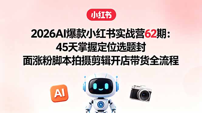 2026AI爆款小红书实战营62期：45天掌握定位选题封面涨粉脚本拍摄剪辑开店带货全流程-网创百晓生