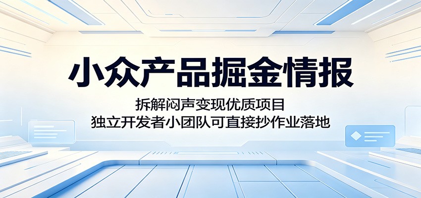 小众产品掘金情报：拆解闷声变现优质项目，独立开发者小团队可直接抄作业落地-网创百晓生
