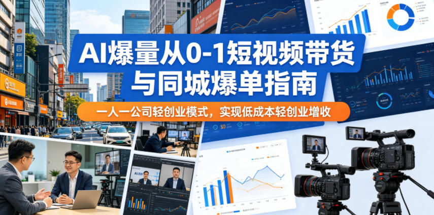 AI爆量从0-1短视频带货与同城爆单指南,一人一公司轻创业模式,实现低成本轻创业增收-副业资源网