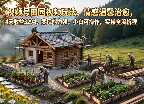 视频号田园视频玩法，情感温馨治愈，4天收益3294，变现能力强，小白可操作，实操全流程拆解-怪兽网创俱乐部