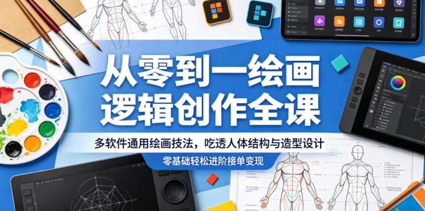 从零到一绘画逻辑创作全课，多软件通用绘画技法，吃透人体结构与造型设计，零基础轻松进阶接单变现-小栈博客
