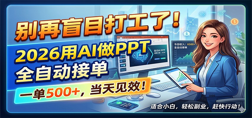 别再盲目打工了！2026用AI做PPT全自动接单，一单5张+，当天见效！-网创百晓生