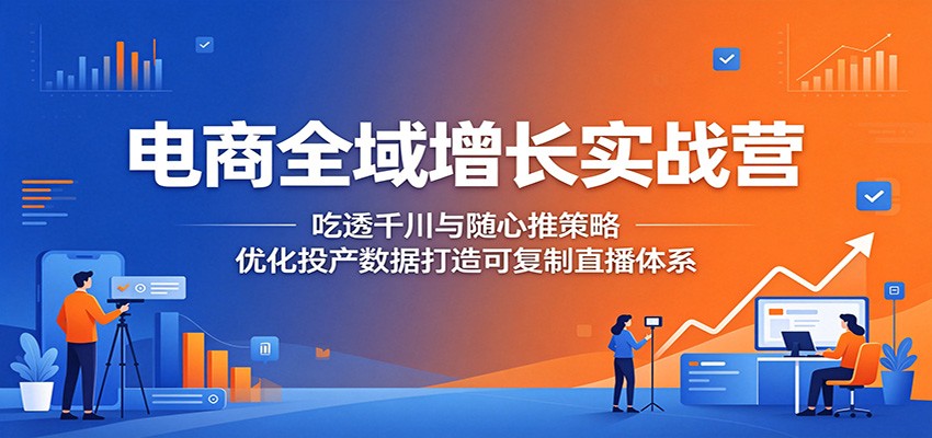 电商全域增长实战营：吃透千川与随心推策略，优化投产数据打造可复制直播体系