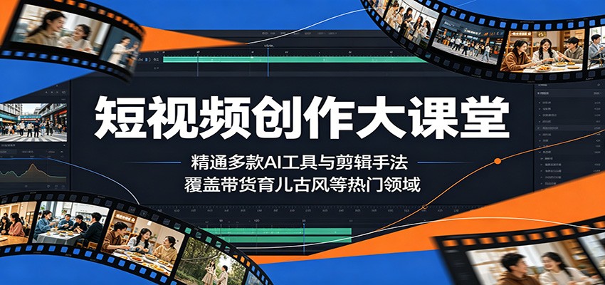 短视频创作大课堂：精通多款AI工具与剪辑手法，覆盖带货、育儿、古风等热门领域