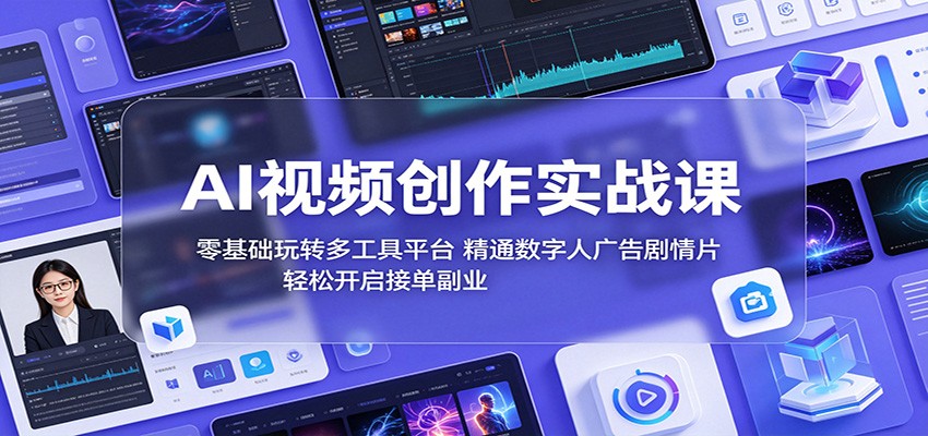 AI视频创作实战课：零基础玩转多工具平台，精通数字人广告、剧情片，轻松开启接单副业