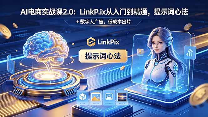 （18655期）AI 电商实战课2.0｜LinkPix 从入门到精通，提示词心法 + 数字人广告，低成本出片-创业联盟