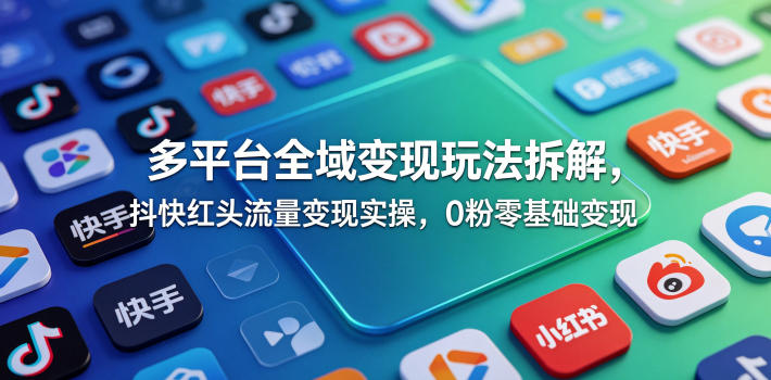 多平台全域变现玩法拆解，抖快红头流量变现实操，0粉零基础变现-90网
