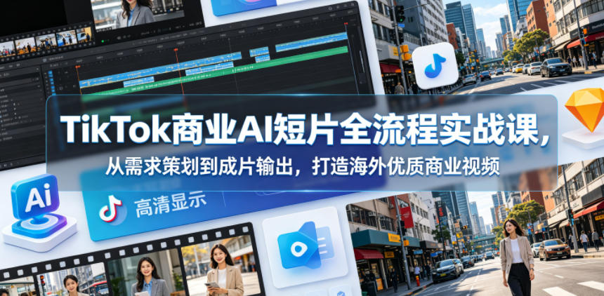 TikTok商业AI短片全流程实战课，从需求策划到成片输出，打造海外优质商业视频-小白项目网