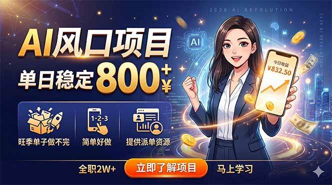 （18691期）AI风口项目，单日稳定800+，旺季单子做不完，简单好做，提供派单资源-小白项目网