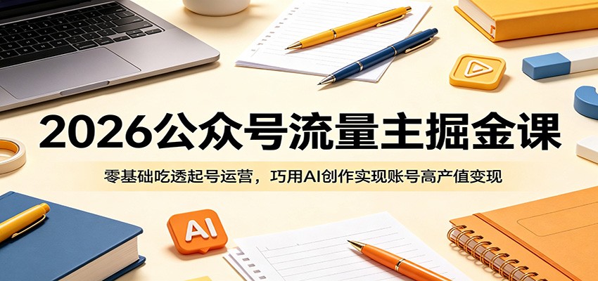 2026公众号流量主掘金课：零基础吃透起号运营，巧用AI创作实现账号高产值变现