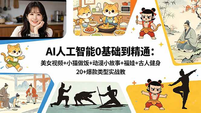 (18685期)AI人工智能0基础到精通:美女视频+小猫做饭+动漫小故事+福娃+古人健身,20+爆款类型实战教学 (18685期)AI人工智能0基础到精通:美女视频+小猫做饭+动漫小故事+福娃+古人健身,20+爆款类型实战教学