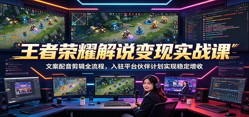 王者荣耀解说变现实战课：文案配音剪辑全流程，入驻平台伙伴计划实现稳定增收-网创百晓生