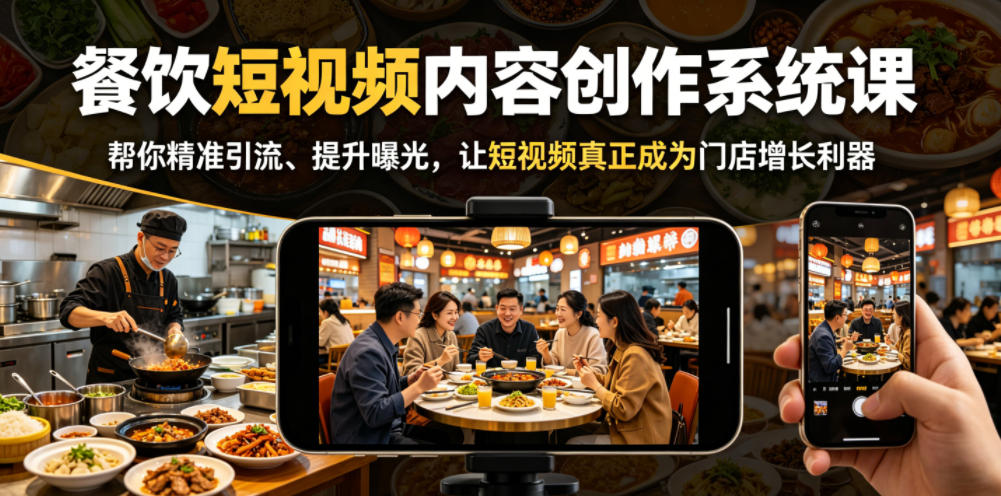 餐饮短视频内容创作系统课,帮你精准引流、提升曝光,让短视频真正成为门店增长利器-优优云网创