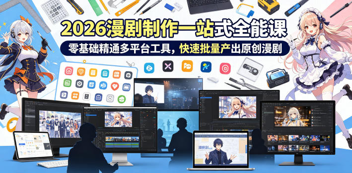 2026 AI漫剧制作一站式全能课,零基础精通多平台工具,快速批量产出原创漫剧-优优云网创