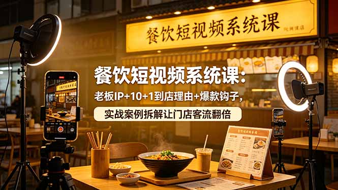 餐饮短视频系统课：老板IP+10+1到店理由+爆款钩子，实战案例拆解让门店客流翻倍-网创百晓生