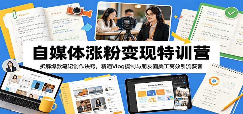 自媒体涨粉变现特训营：拆解爆款笔记创作诀窍，精通Vlog摄制与朋友圈美工高效引流获客-多课资源站