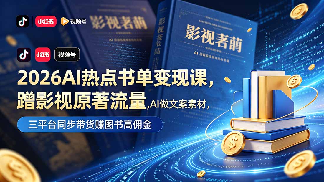 2026AI热点书单变现课，蹭影视原著流量，AI做文案素材，三平台同步带货赚图书高佣金-多课资源站