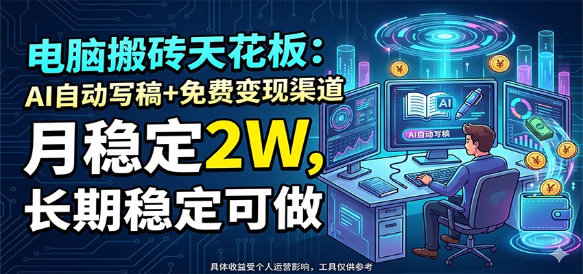 电脑搬砖天花板：AI自动写稿+免费变现渠道，月稳定2W，长期稳定可做-小白项目网