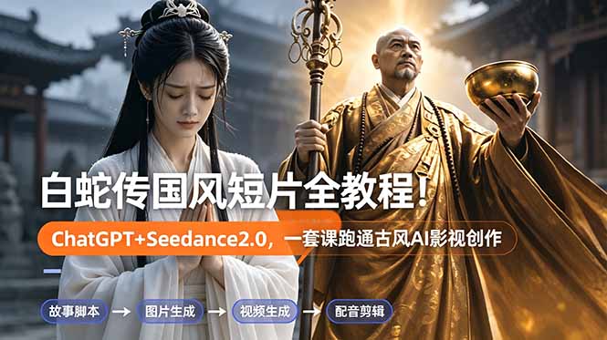 白蛇传-国风短片全教程！ChatGPT+Seedance2.0，一套课跑通古风AI影视创作-多课资源站