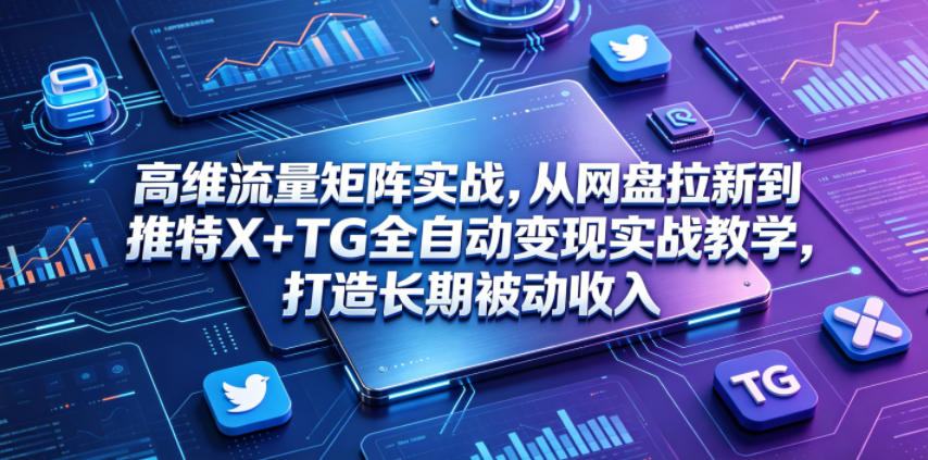 高维流量矩阵实战，从网盘拉新到推特X+TG全自动变现实战教学，打造长期被动收入-多课资源站