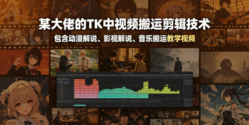 某大佬的TK中视频搬运剪辑技术，包含动漫解说、影视解说、音乐搬运教学视频-多课资源站