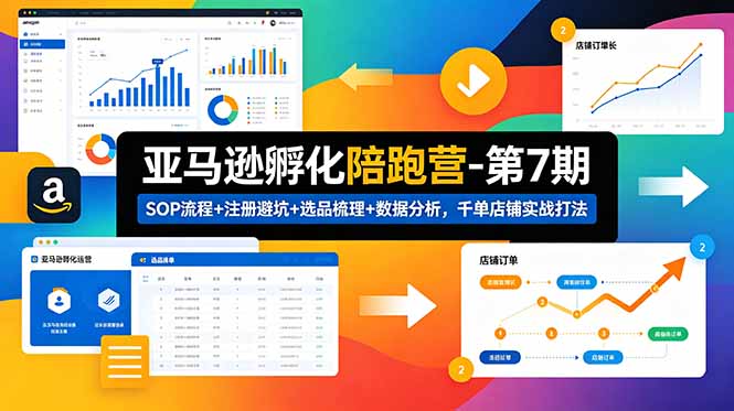 亚马逊孵化陪跑营-第7期：SOP流程+注册避坑+选品梳理+数据分析，千单店铺实战打法-多课资源站