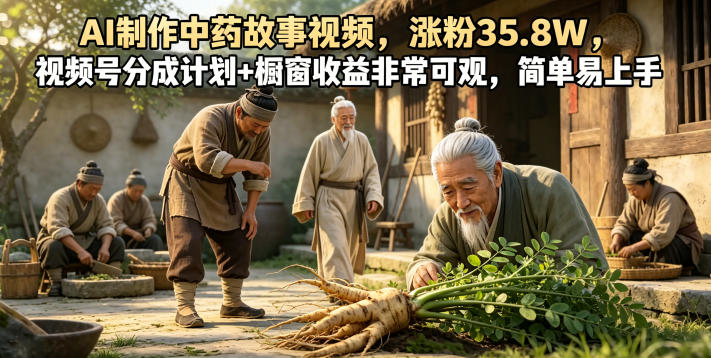 AI制作中药故事视频，涨粉35.8W，视频号分成计划+橱窗收益非常可观，简单易上手-怪兽网创俱乐部