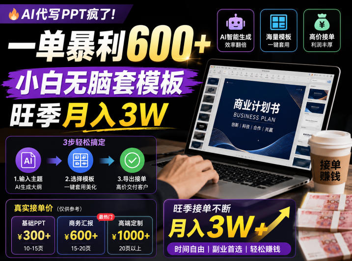 AI代写PPT疯了！一单暴利600+，小白无脑套模板，旺季月入3W，不用苦哈哈引流【揭秘】-小栈博客
