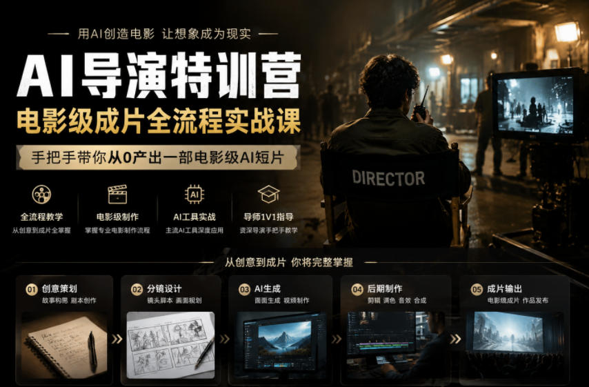 AI导演特训营,电影级成片全流程实战课,手把手带你从0产出一部电影级AI短片-多课资源站