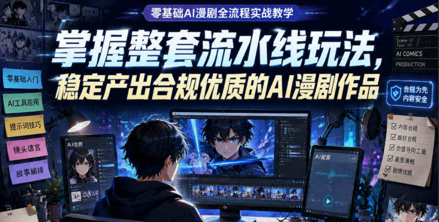 零基础AI漫剧全流程实战教学，掌握整套流水线玩法，稳定产出合规优质的AI漫剧作品-怪兽网创俱乐部