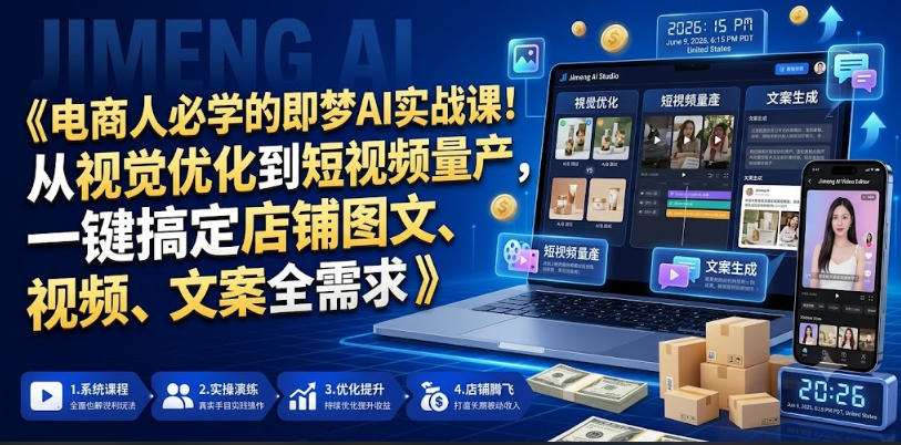 电商人必学的即梦AI实战课！从视觉优化到短视频量产，一键搞定店铺图文、视频、文案全需求-多课资源站