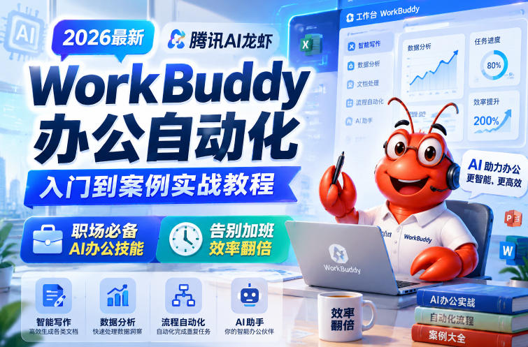 2026最新腾讯AI龙虾WorkBuddy办公自动化入门到案例实战教程,职场必备AI办公技能,告别加班,效率翻倍-优优云网创