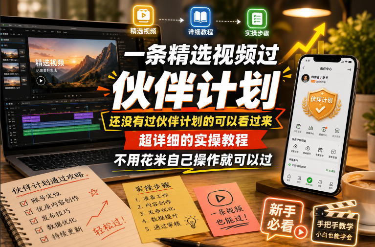 一条精选视频过伙伴计划，还没有过伙伴计划的可以看过来，超详细的实操教程，不用花米自己操作就可以过-怪兽网创俱乐部