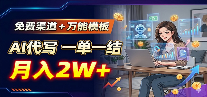 免费渠道+万能模板，AI代写一单一结，月入2W+-多课资源站