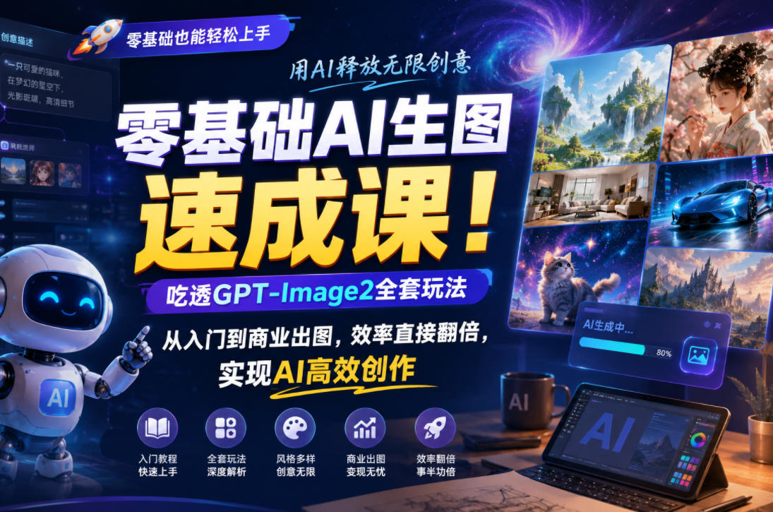 零基础AI生图速成课！吃透GPT-Image2全套玩法，从入门到商业出图，效率直接翻倍，实现AI高效创作-多课资源站