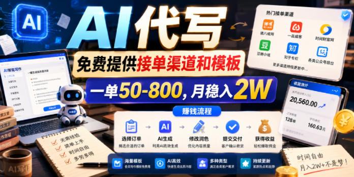 AI代写，免费提供接单渠道和模板，一单50-800，月稳入2W【揭秘】-多课资源站
