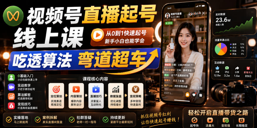 视频号直播起号线上课，吃透算法弯道超车（2026年6月）-邪修侠 - 演示