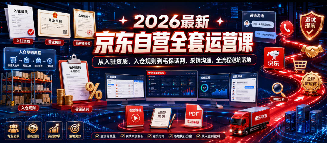 2026最新京东自营全套运营课，从入驻资质、入仓规则到毛保谈判、采销沟通，全流程避坑落地-邪修侠 - 演示