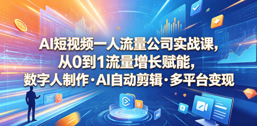 AI短视频一人流量公司实战课,从0到1流量增长赋能,数字人制作・AI自动剪辑・多平台变现,一人做流量生意全落地教程-邪修侠 - 演示