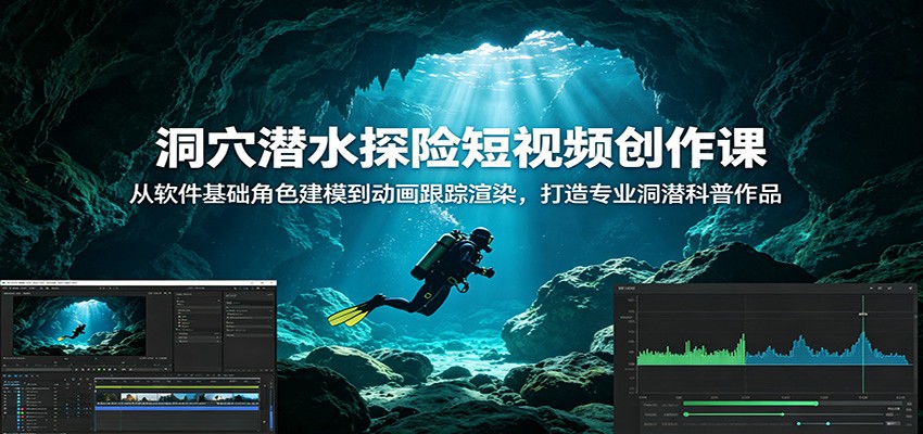 洞穴潜水探险短视频创作课：从软件基础角色建模到动画跟踪渲染，打造专业洞潜科普作品-邪修侠 - 演示