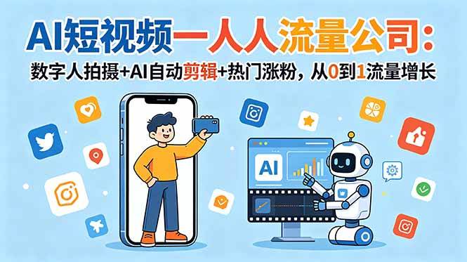 (18864期)AI短视频一人流量公司:数字人拍摄+AI自动剪辑+热门涨粉,从0到1流量增长-邪修侠 - 演示