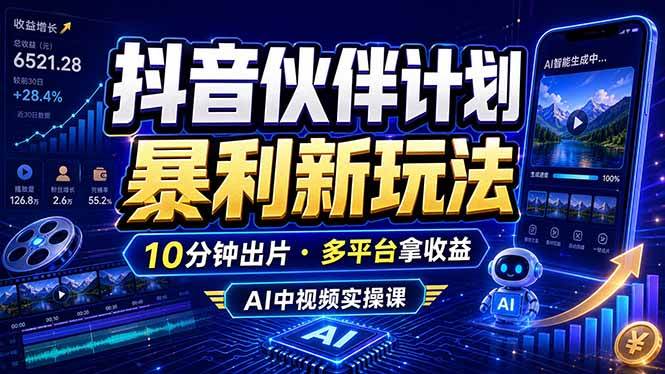 （18869期）抖音伙伴计划最新玩法，无需配音剪辑，10分钟出一条原创视频，轻松日入三位数-小白项目网
