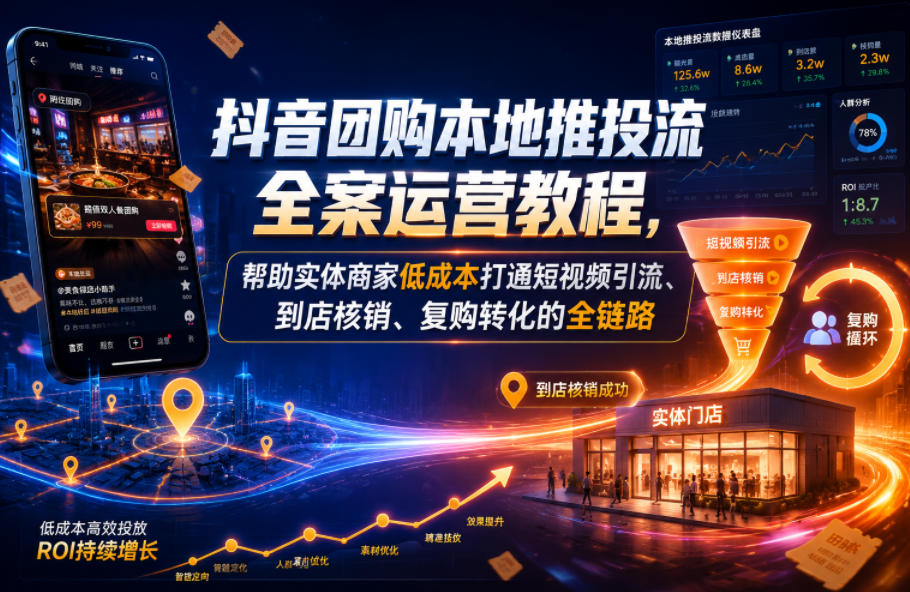 抖音团购本地推投流全案运营教程，帮助实体商家低成本打通短视频引流、到店核销、复购转化的全链路-邪修侠 - 演示