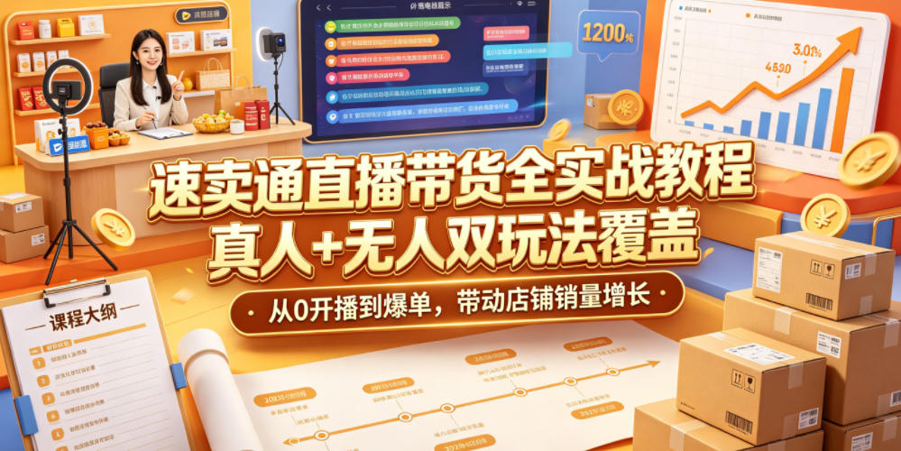 速卖通直播带货全实战教程,真人+无人双玩法覆盖,从0开播到爆单,带动店铺销量增长-羽桐社资源站
