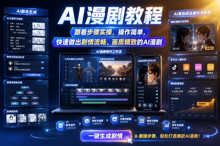 AI漫剧教程,跟着步骤实操,操作简单,快速做出剧情流畅、画质精致的AI漫剧-优优云网创