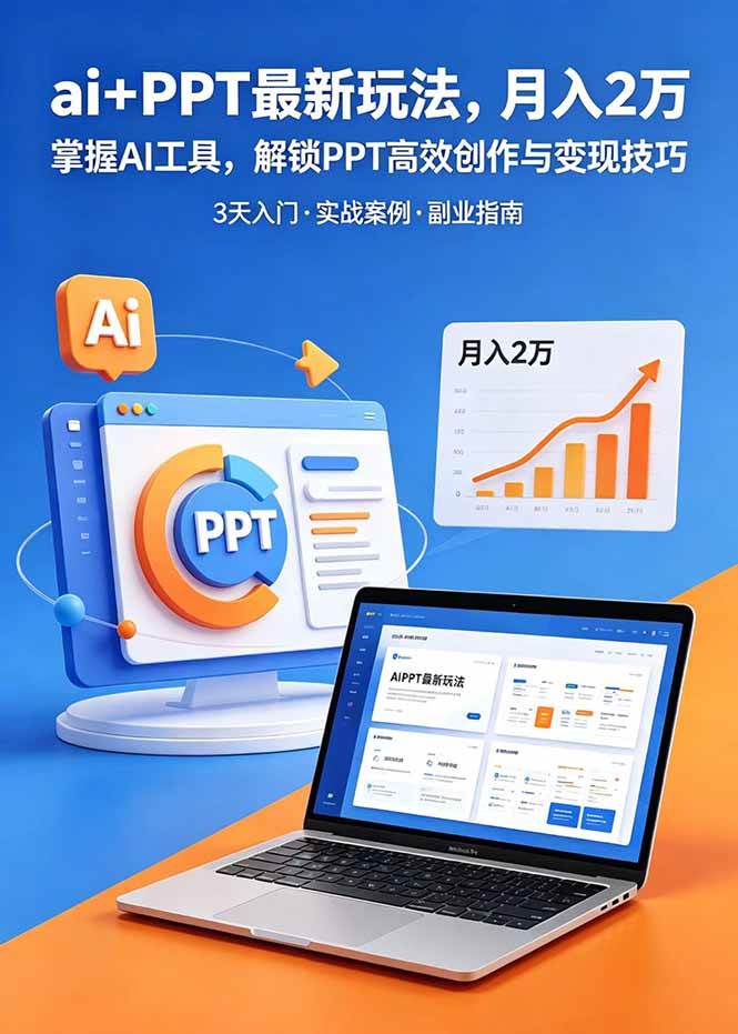 （18881期）ai+PPT最新玩法，月入2万掌握AI工具，解锁PPT高效创作与变现技巧3天入门，实战案例·副业指南-小白项目网