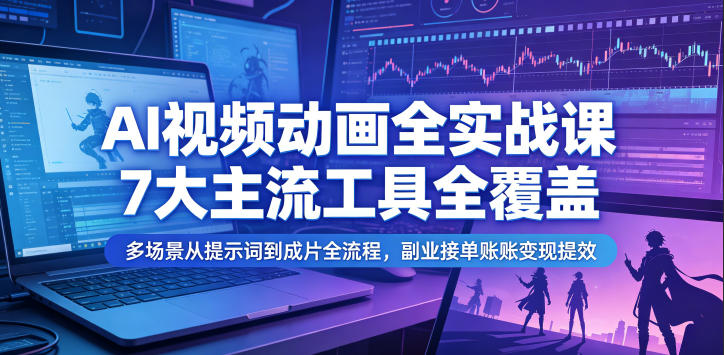 AI视频动画全实战课，7大主流工具全覆盖，多场景从提示词到成片全流程，副业接单账号变现提效-多课资源站