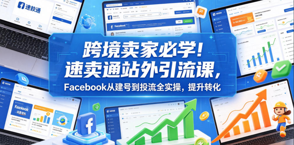 跨境卖家必学!速卖通站外引流课,Facebook从建号到投流全实操,提升转化-多课资源站